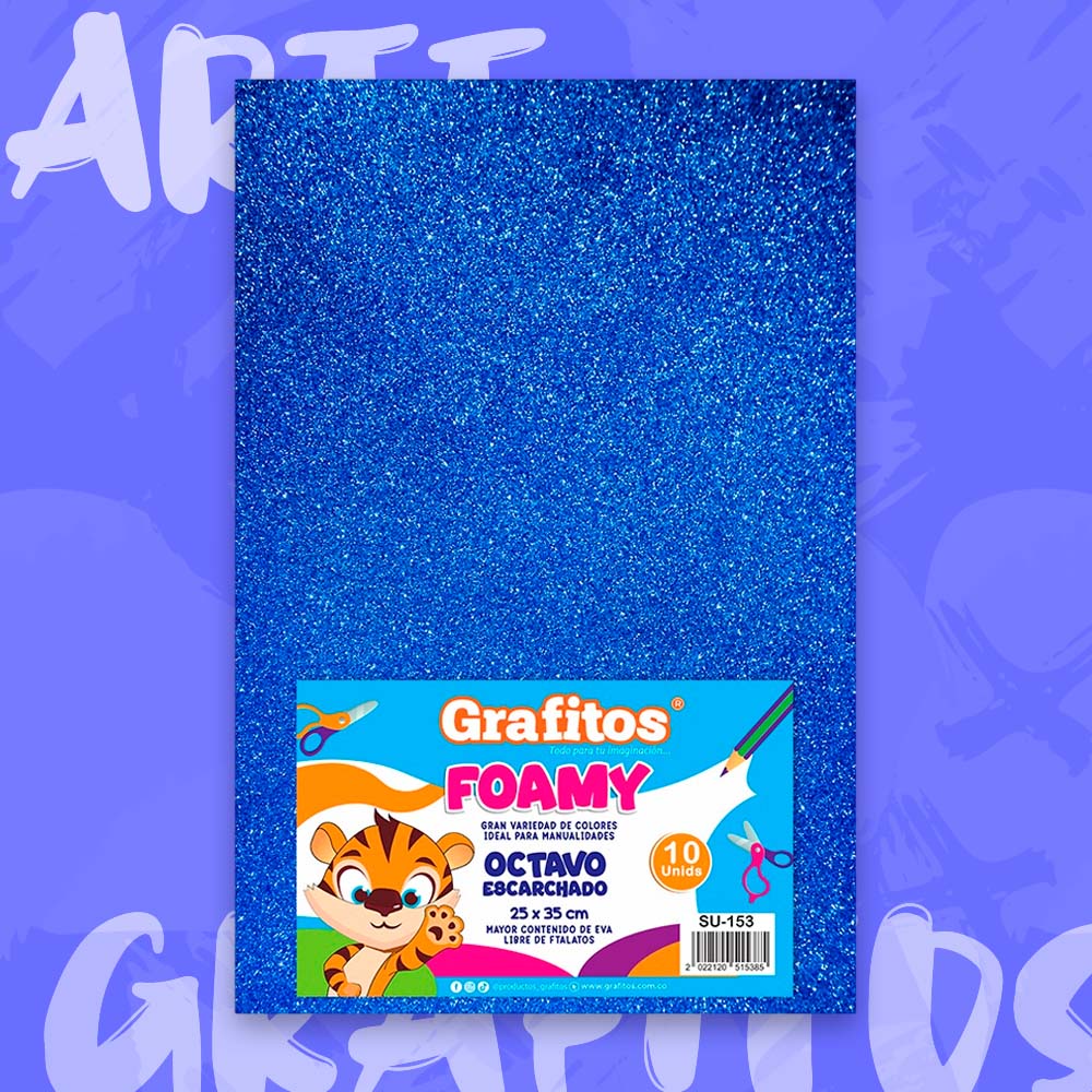 FOMI 1/8 ESCARCHADO AZUL PAQUETE x10