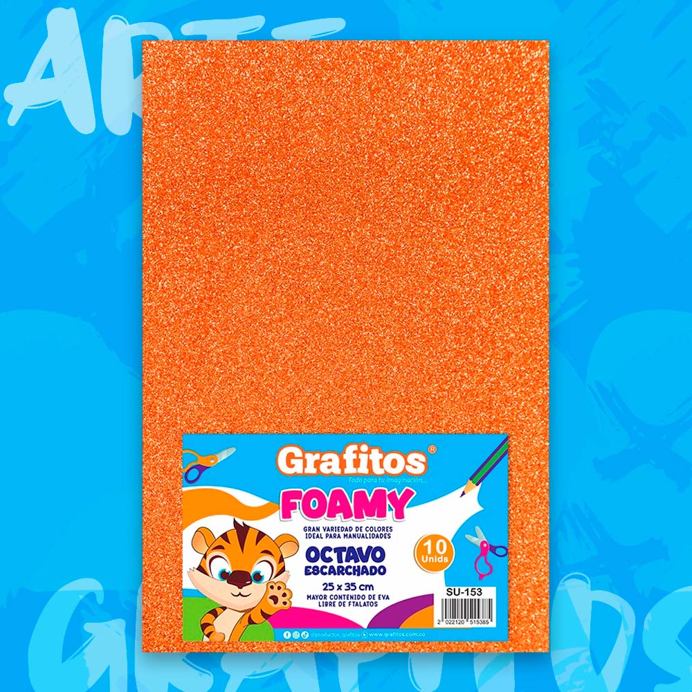 FOMI 1/8 ESCARCHADO NARANJA CRISTAL x10