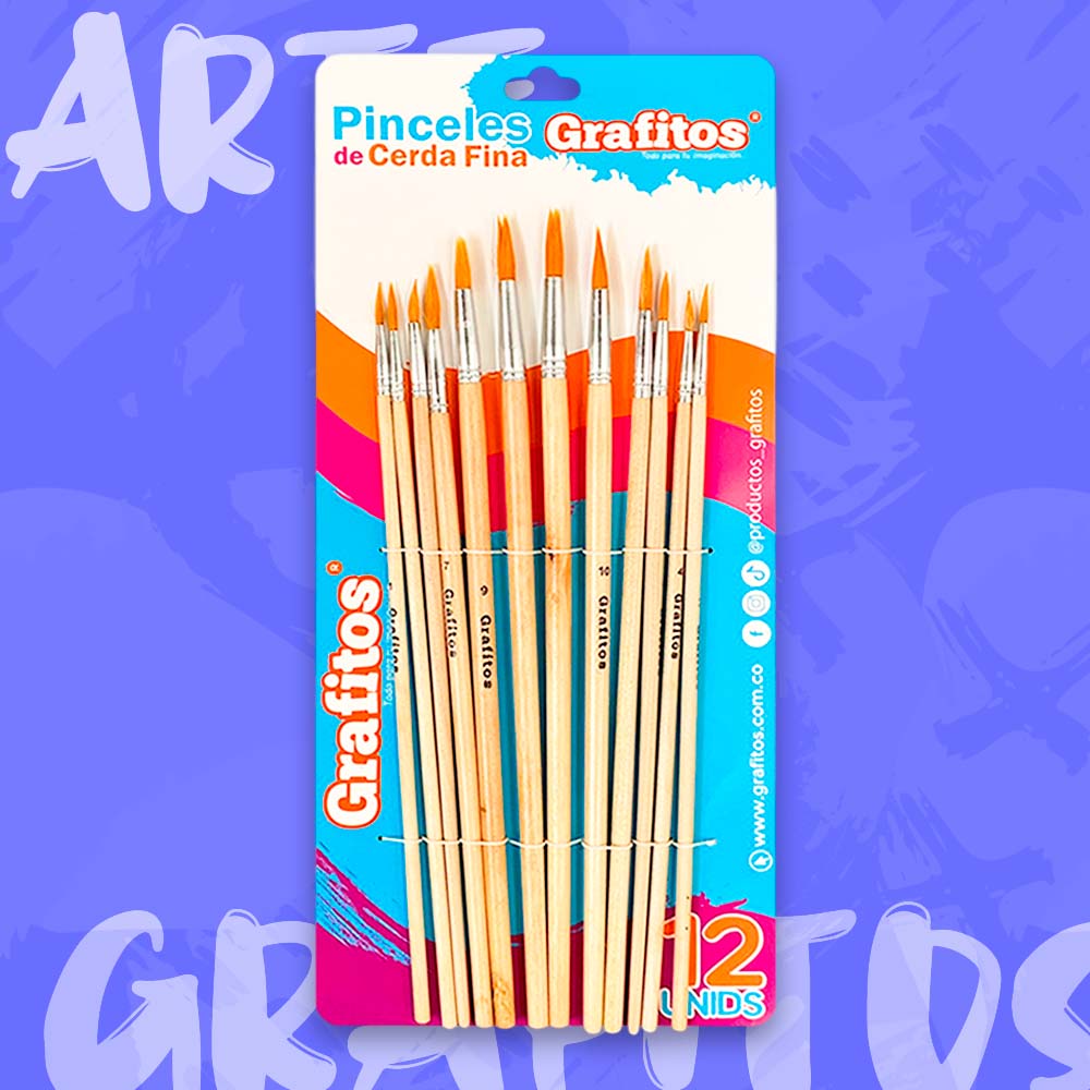 Pinceles redondos cerda fina x12