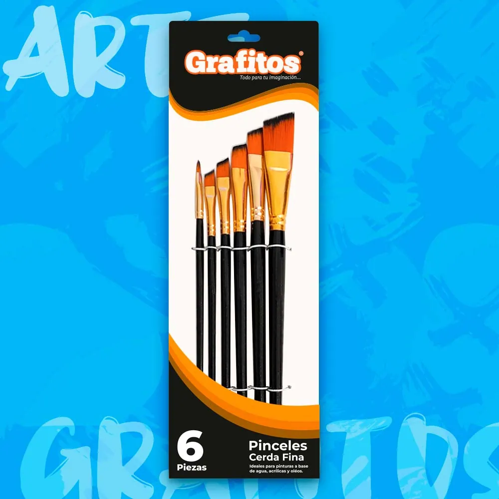 Pinceles Grafitos Cerda Fina x6 biselados