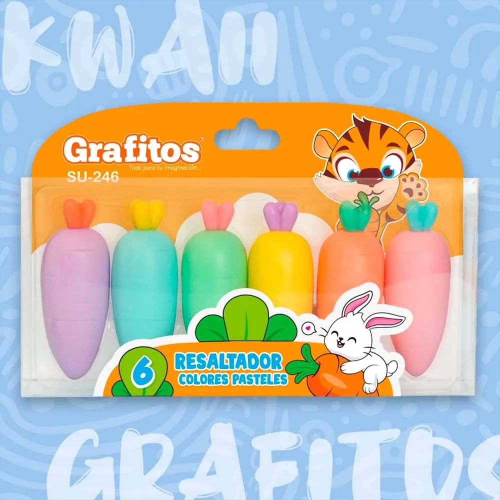 Resaltadores Grafitos Kawaii Pasteles