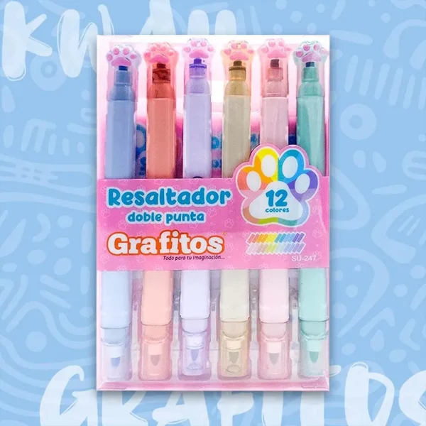 Resaltadores-Kawaii-Grafitos-Pasteles-Motivo-Patica