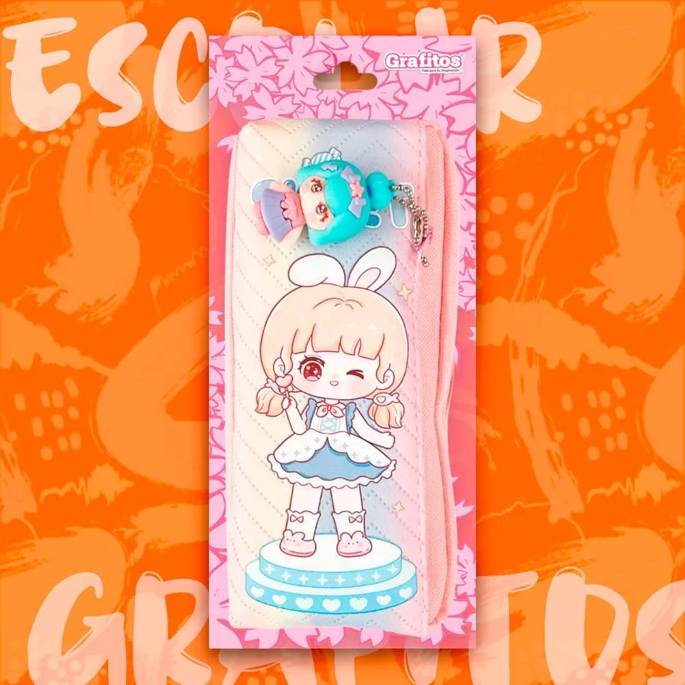 Cartuchera Kawaii Dos Bolsillos con Llavero