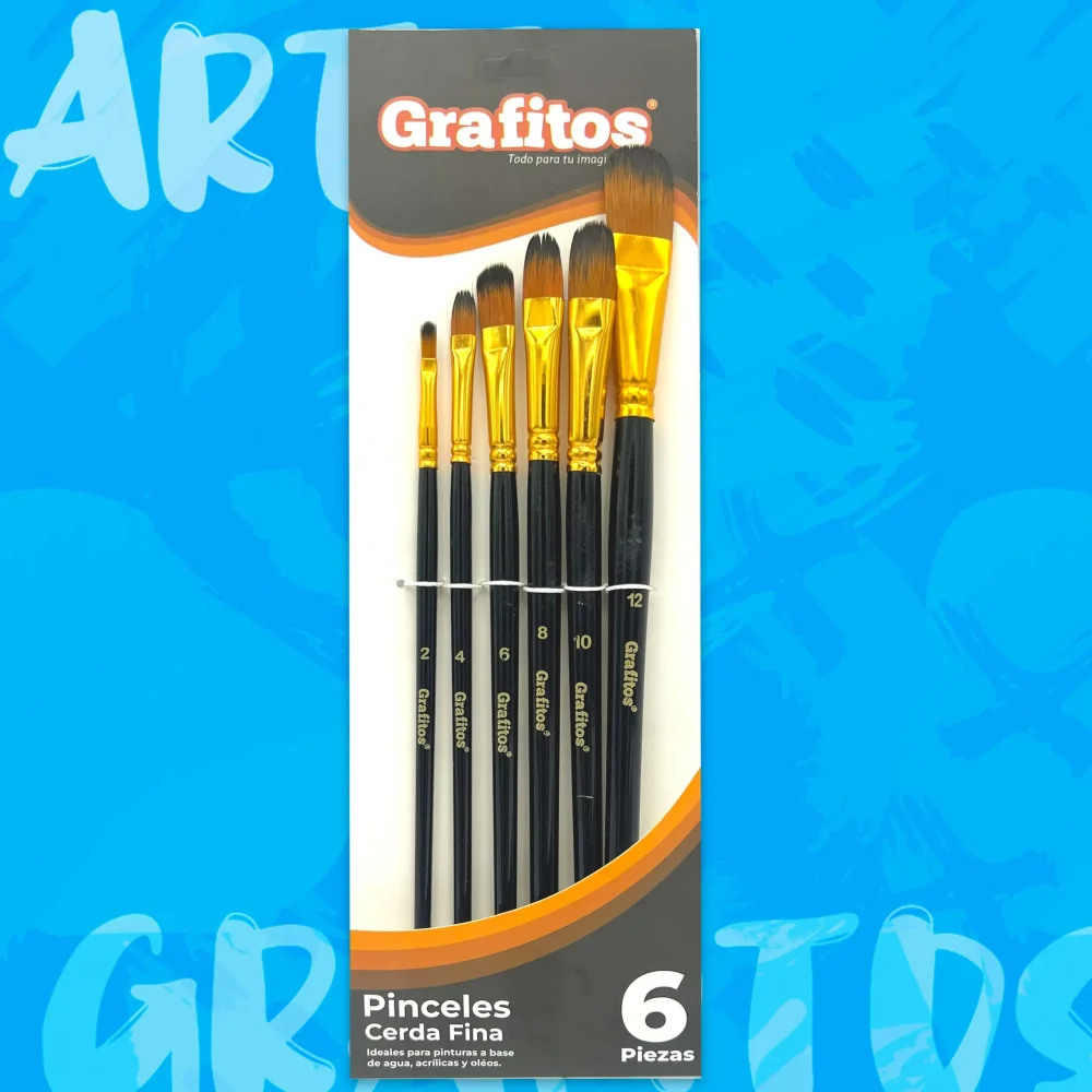 Pinceles Grafitos Cerda Fina x6 lengua de gato