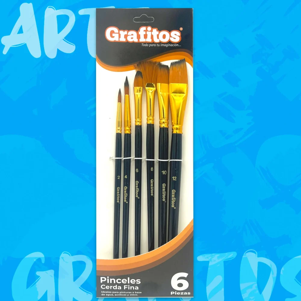 Pinceles Grafitos Cerda Fina x6 abanico