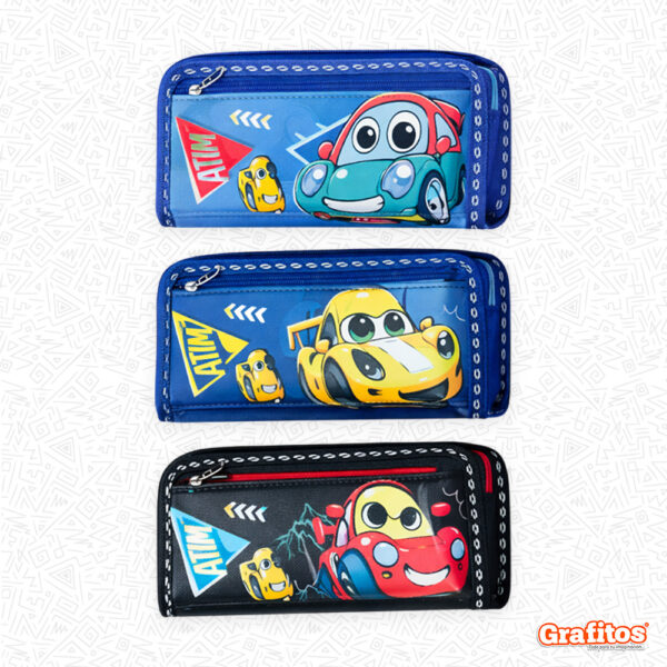 Cartuchera 2 Cierres Carritos Estampados