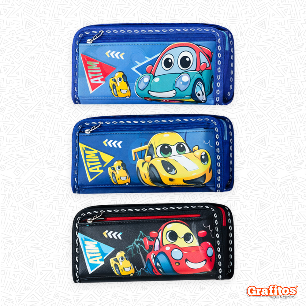 Cartuchera 2 Cierres Carritos Estampados