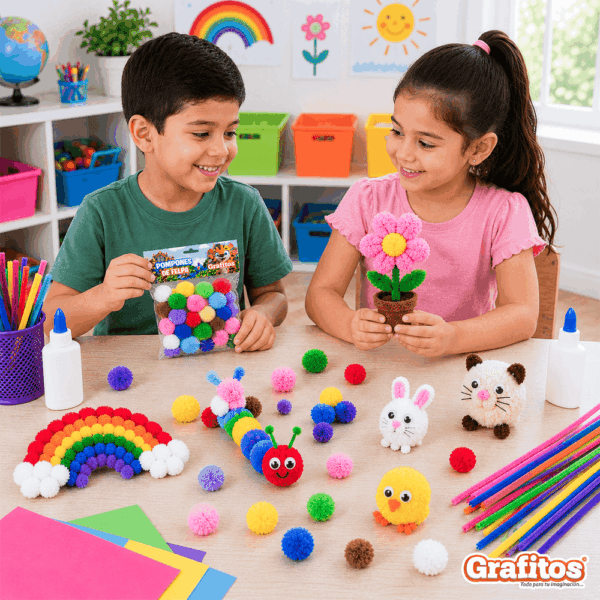 Pompones de Felpa Grandes Grafitos